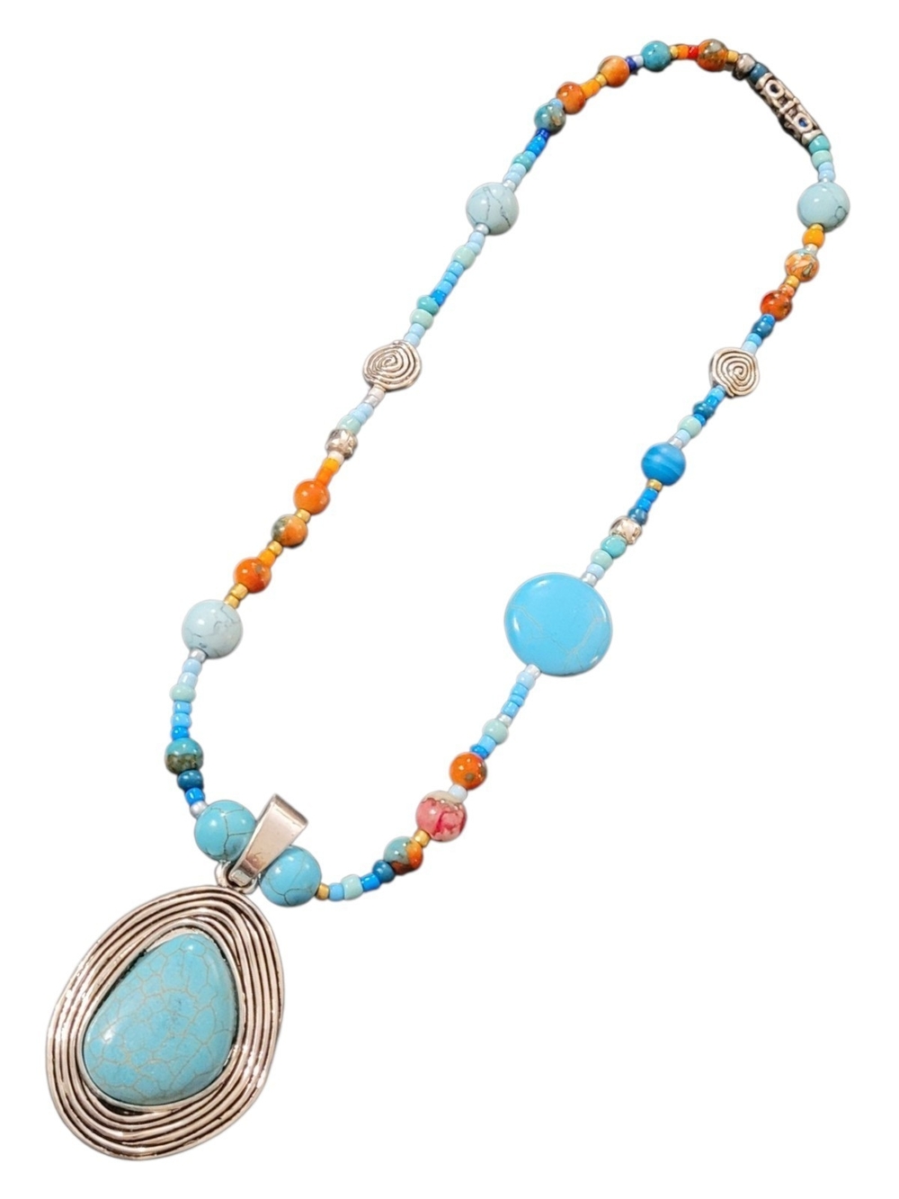 Boho Turquoise & Orange Mixed-media Pendant